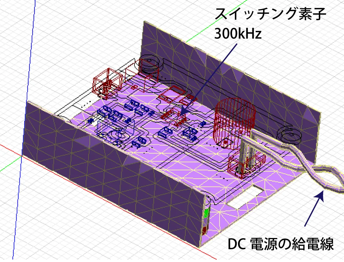 DCDCスイッチング電源の電源ケーブルによる特性の相違